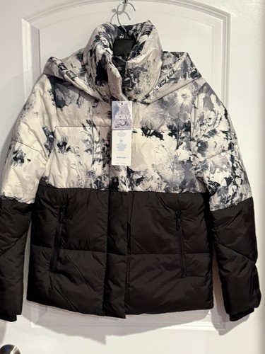 NWT Womens ROXY puffer ski jacket size XS Black floral print - Picture 7 of 10