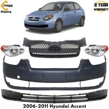 Front Bumper Cover Primed  & Grille Assembly Kit For 2006-2011 Hyundai Accent