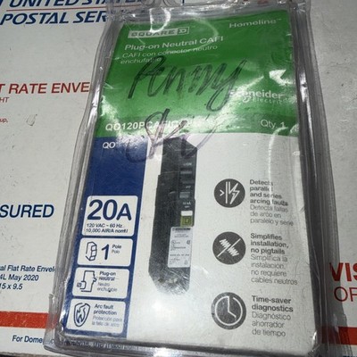 Square D QO120PCAFIC Plug-On Neutral CAFI Breaker 1 Pole 20 Amp Arc Fault