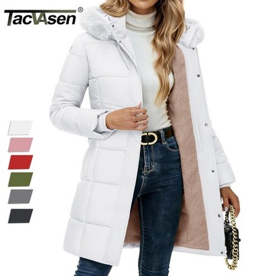 Women's Puffer Jacket Fleece Lined Sherpa Long Winter Coat Hood Warm Parka Coats