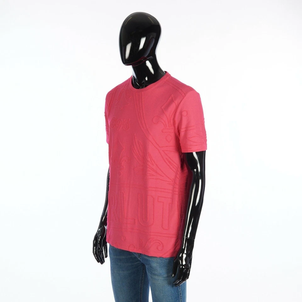 BERLUTI 580 $ rosa Baumwollfrottee T-Shirt - kultiger Scritto-Jacquard - Bild 2 von 4