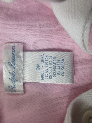 Ralph Lauren One Piece Polo Bodysuit Baby Girls 3M Pink Blue Stripe Short Sleeve - Picture 3 of 3