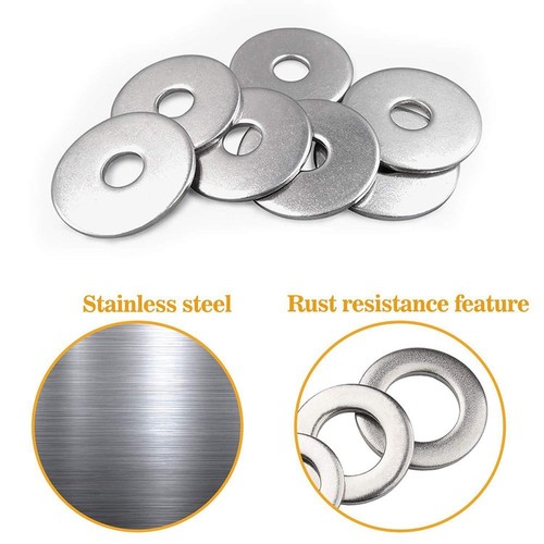 100PCS Multi-sizes Plain Washer Stainless Steel Flat Ring Fasteners Kit - Picture 6 of 12