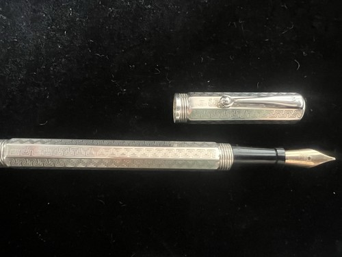 Montegrappa Lápiz Pluma Fuente Plata 925 Reminiscence Griega Nib Oro NOS - Imagen 6 de 13