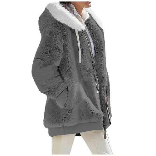 Mujeres Poliéster Chaqueta con Capucha Color Sólido Damas Abrigo Polar Invierno Cálido Prendas de abrigo - Imagen 14 de 34