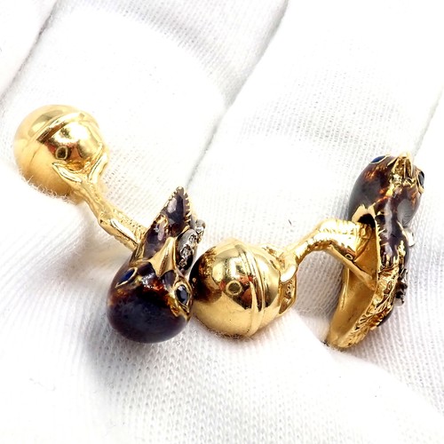 Vintage Tiffany & Co. 18k Yellow Gold Diamond Enamel Falcon Eagle Bird Cufflinks - Picture 15 of 16