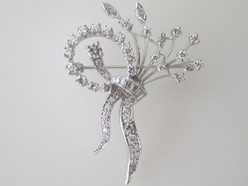 EXQUISITE PLATINUM & DIAMOND BOUQUET OF FLOWERS PIN BROOCH, VINTAGE - Picture 3 of 7