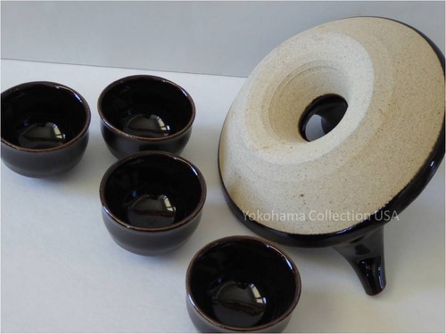 5 Pieces Sake Set Ceramic Mashiko Kuronuka Design /Made in Japan - Picture 5 of 5