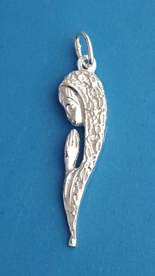 Maria Gottesmutter mit Jesus 925 Silber Ketten-Anhänger Capochon 8 Eckig NEU