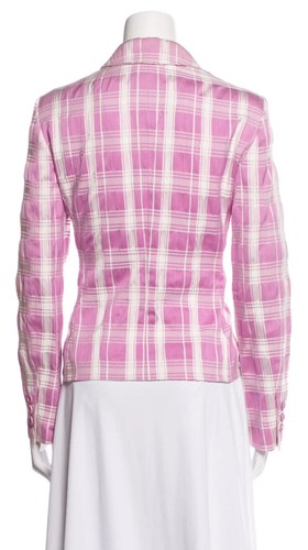 MOSCHINO Cheap & Chic Puckered Pink Plaid Fitted Blazer Made In Italy 42 /6 - Picture 3 of 10