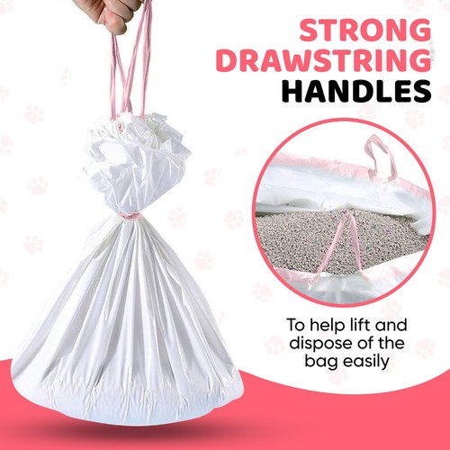 20 Count Cat Litter Box Liners, White Color, Drawstring Extra Large, Kitty Litty - Picture 3 of 4
