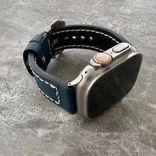 Blue Thick Leather Watch Strap Band For NEW Apple Watch Ultra Series 1 2 49mm