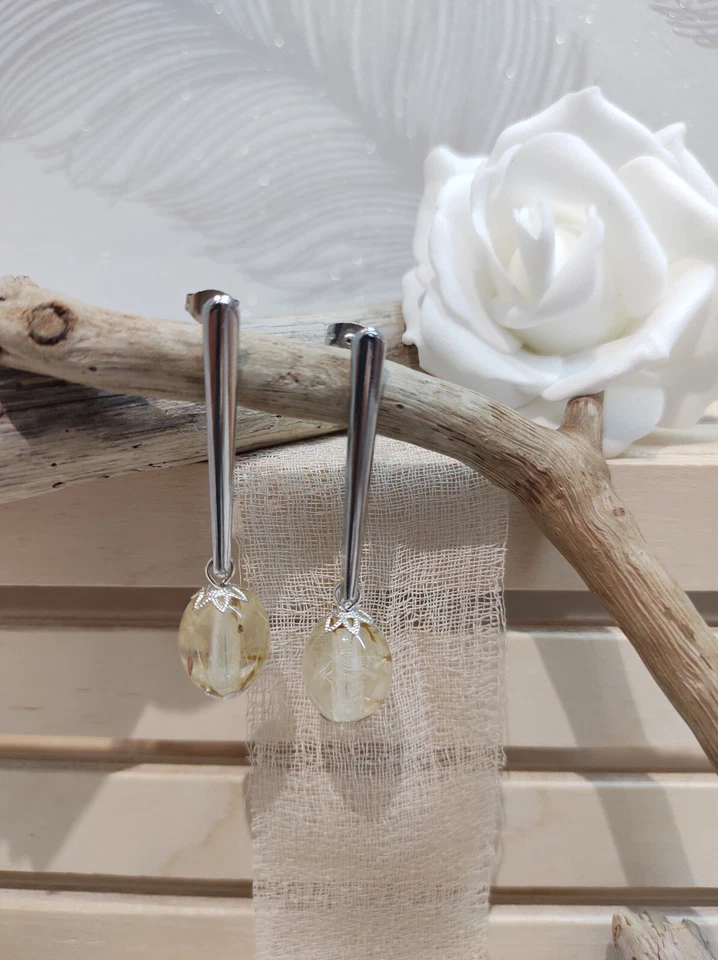 Orecchini donna con ciondolo soffione fiori veri orecchini acciaio pendenti donn - Immagine 2 di 2