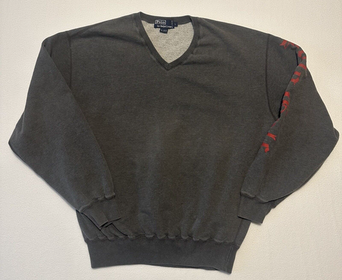 Polo Ralph Lauren V Neck Unisex Polo Golf Gray Red Cotton Size Large Sweatshirt - Picture 1 of 6