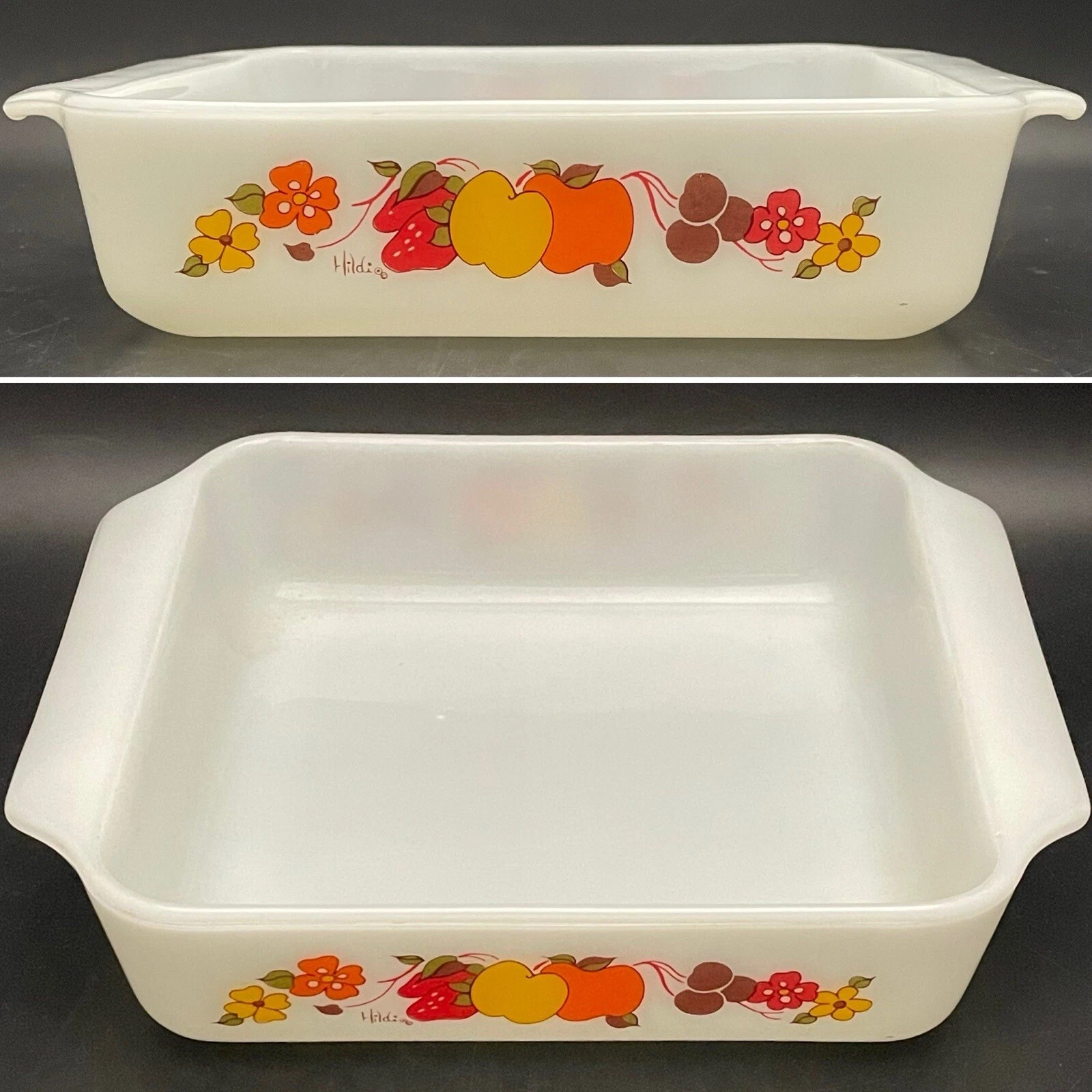 Anchor Hocking 435 Fruit Medley by Hildi Cake Pan Open Baker c1970s Made in USA