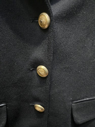 Zara Youth Blazer Sz 13-14 Black Gold Button Faux Leather Collar Viscose Blend - Picture 4 of 10