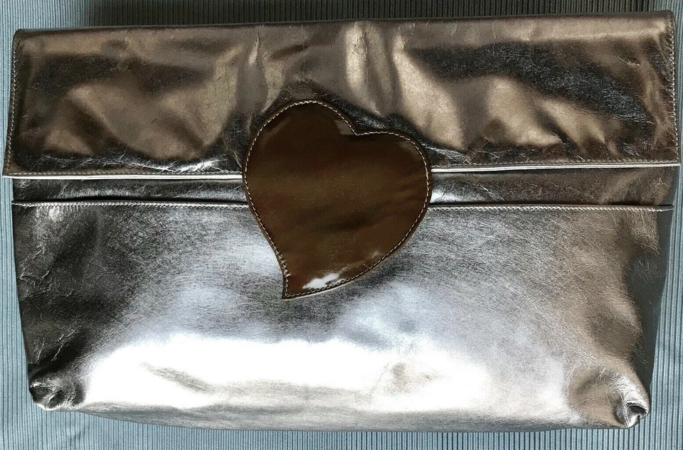 MISS MAUD Paris Made in France BORSA POCHETTE PELLE ARGENTO METAL ORIGINAL 80's - Immagine 3 di 4