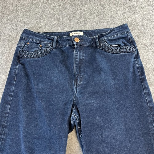 Pantalones de mezclilla M&S para mujer corte botín cintura alta azul oscuro desteñido cremallera mosca W36 L30 Y2K 00s nudo - Imagen 4 de 13