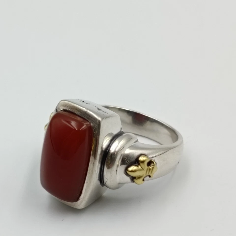 Anillo de cóctel Ann King de plata de ley 925 18 quilates cornalina flor de lis talla 8 Foto 4 de 4