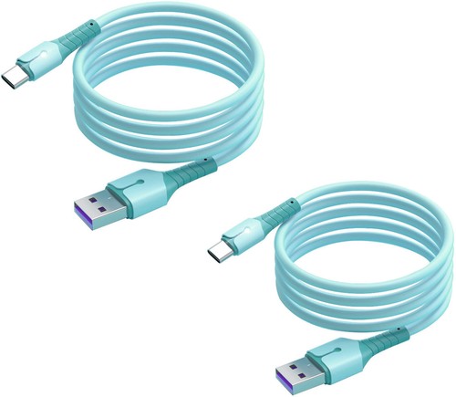 Cables X2 USB-Type C Charge Rapide 3A Silicone Bleu 2m Pour Samsung A13 / A33 /  - Photo 1 sur 4