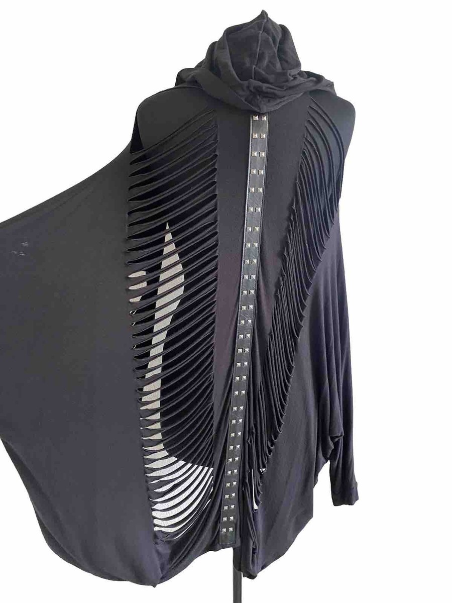 ❤️ Ripped Studded Cocoon Zip Front Hooded Layer Jacket Skeleton