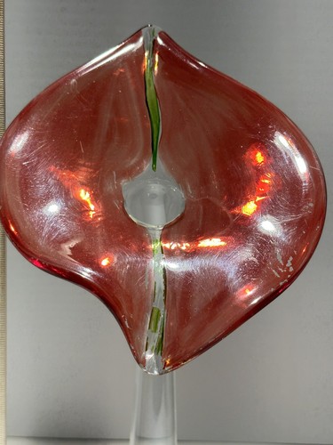 Art Glass Red Calla Lily Handblown Vase 16" Italy - Picture 4 of 7