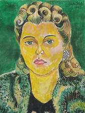 Frida Kahlo Drawing on paper (Handmade) signed and stamped mixed media.