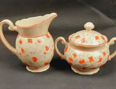 ARZBERG ART DECO Milchkännchen + Zuckerdose groß Echt Europa Rot Bavaria