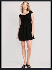 Old Navy Women Dress Size Medium Black Waist-Defined Mini Dress New With Tags