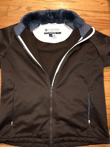 COLUMBIA Interchange Zip Faux Fur Collar BROWN Blazer Jacket Womens Sz L 👖#c3 - Picture 2 of 7
