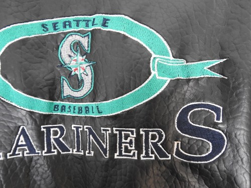 Mighty Mac YOUTH MLB Seattle Mariners Pebbled Faux Leather Bomber Jacket Small 8 - Picture 10 of 24