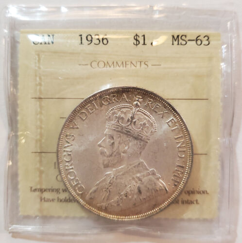 1936 CANADA SILVER DOLLAR - CERTIFIED MS63 - KING GEORGE V - 1 DOLLAR COIN - Foto 1 di 5
