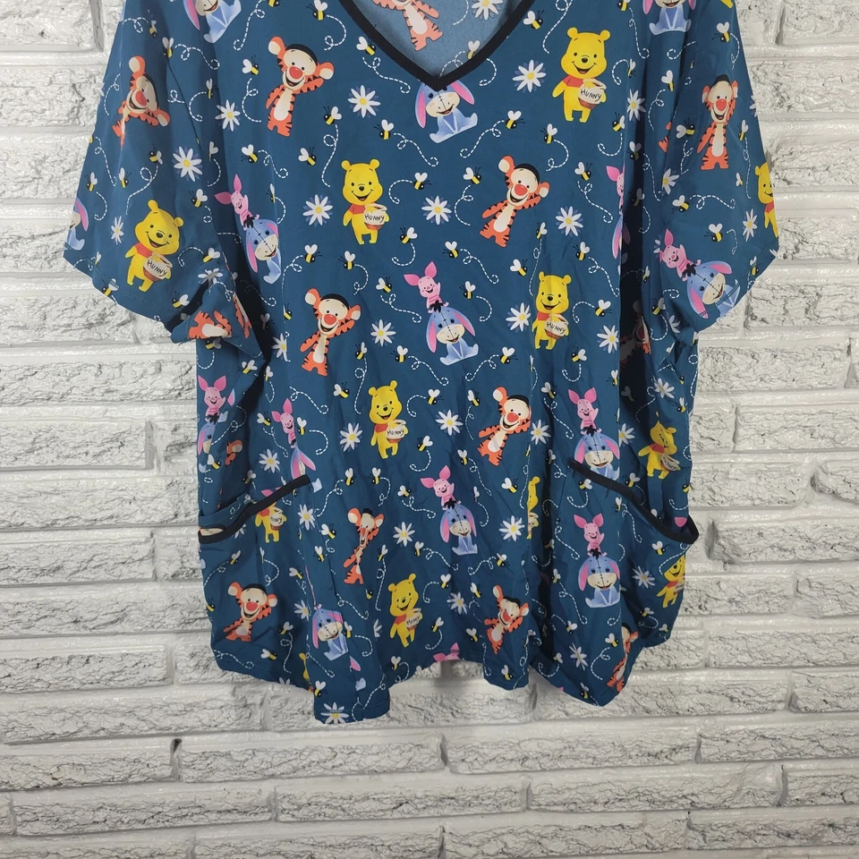 Disney Winnie Pooh Babies Unisex Scrub Top 3XL Plus Green Pockets Medical - Image 4 of 4