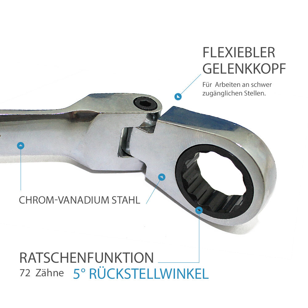 Ratschenschlüssel Gelenk Ringschlüssel Ratsche Maulschlüssel 8-22mm 12tlg BITUXX