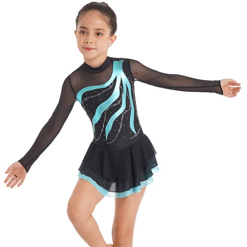 Girls Roller Figure Ice Skating Dress Dance Kids Ballet Leotard Skirted Costumes - Bild 7 von 38
