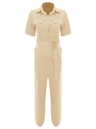 Womens Rompers Turn-down Jumpsuit Stylish Overalls Costume Workwear One Piece - Picture 20 of 113