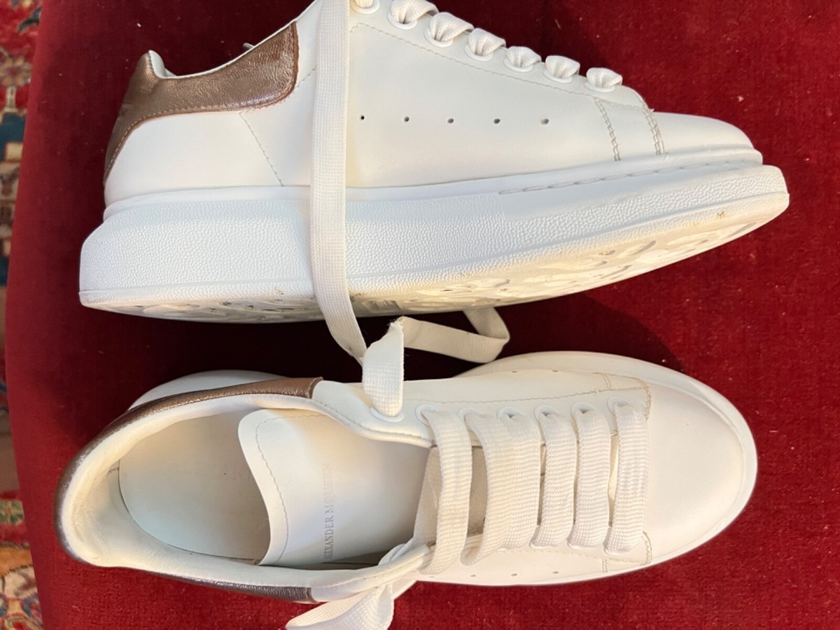 Alexander McQueen Oversized White Leather Bronze Sneakers Sz 40
