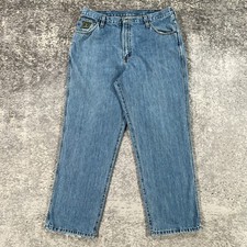 Cinch Jenas Mens Actual 35X29 Blue Denim Green Label Logo Relaxed Tapered Cowboy