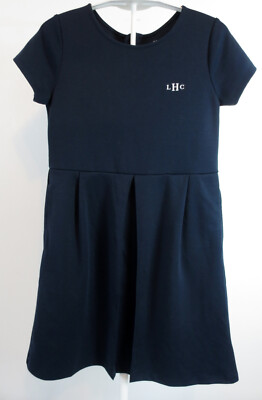 Lands' End School Uniform Ponte Dress Girls 10 Classic Navy Short Sleeve READ