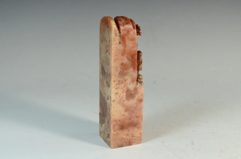 ⭕️ Sello erudito de piedra de jabón chino fino con soporte de madera dura, años 1900 Foto 3 de 4