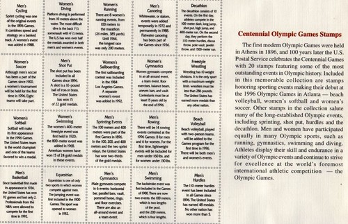 1996 Atlanta Olympic Games Sc UX261a mint 20c booklet of 20 postal cards - Picture 3 of 3