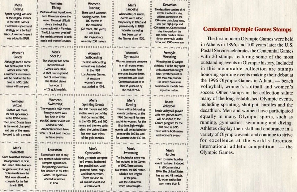 1996 Atlanta Olympic Games Sc UX261a mint 20c booklet of 20 postal cards - Image 3 of 3