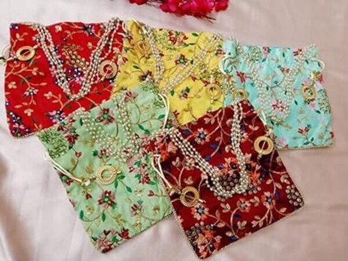 Designer Silk Potli Bags - Rajasthan Batwa Wedding and Party Purse Clutch 5pcs - Picture 5 of 6
