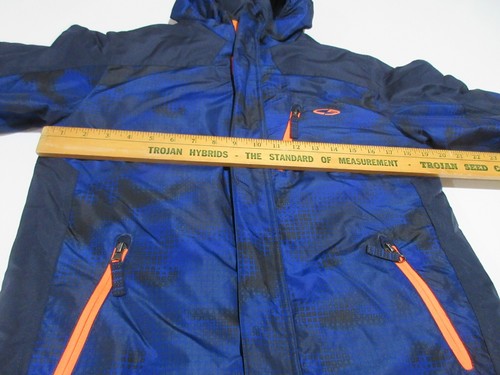 Sz M 9-10 Champion Boy's Hooded Winter Jacket Coat Zip Pockets Black/Blue - Picture 11 of 18