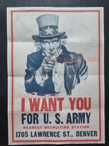 1940 WW2 USA AMERICA UNCLE SAM WANT YOU FOR ARMY RECRUIT PROPAGANDA POSTER 697