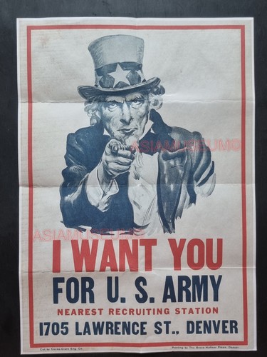 1940 WW2 USA AMERICA UNCLE SAM WANT YOU FOR ARMY RECRUIT PROPAGANDA POSTER 697 - Picture 1 of 4