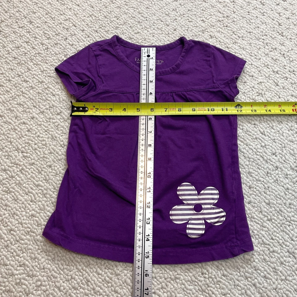 Faded Glory Shirt Girls 6 Cap Sleeve Cotton Purple with White Flower Casual Top - Image 4 of 4