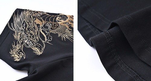 Mens T-Shirt Japanese Pattern Embroidery Tattoo Dragon Short Sleeve Top Unisex - Picture 17 of 35
