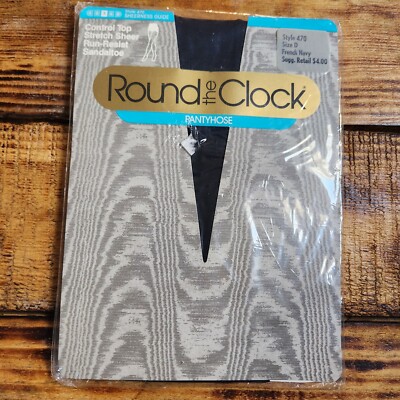 Vintage Round The Clock Pantyhose D French Navy Control Top Run Resist Sheer