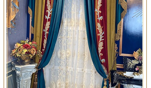 Custom luxury French high-end velvet blue red cloth curtain valance drape C1043 - Picture 6 of 12